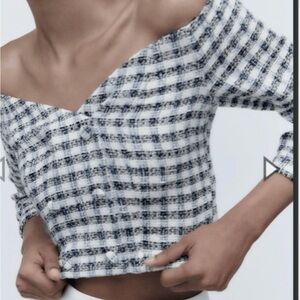 ZARA off the shoulder tweed button crop top XS NWT